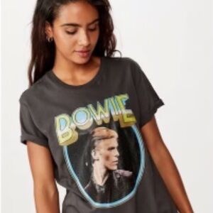 WOMEN’s DAVID BOWIE‎ GREY T-SHIRT BAND TEE ROCK SPACE ODDITY ZIGGY STARDUST EUC